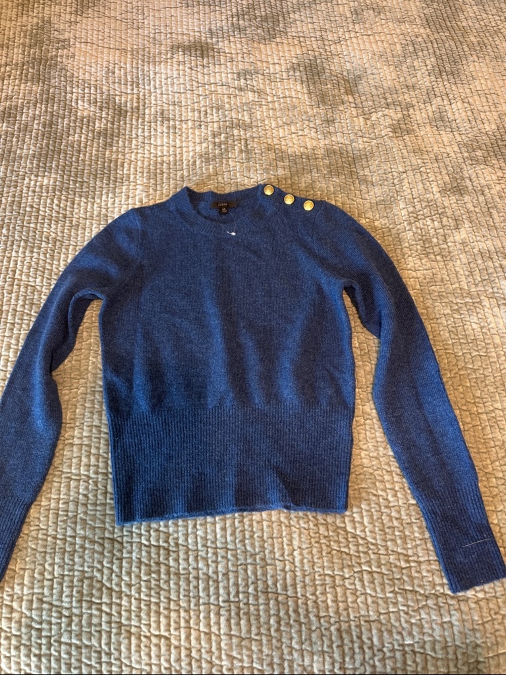 J. Crew Navy Crewneck Sweater with Gold Button Detail. New without tags